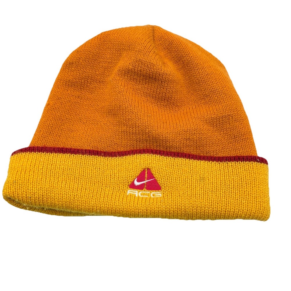 Vintage Nike‎ ACG Beanie Unisex One Size Y2K 90s Hat Orange Yellow Outdoor FLAW